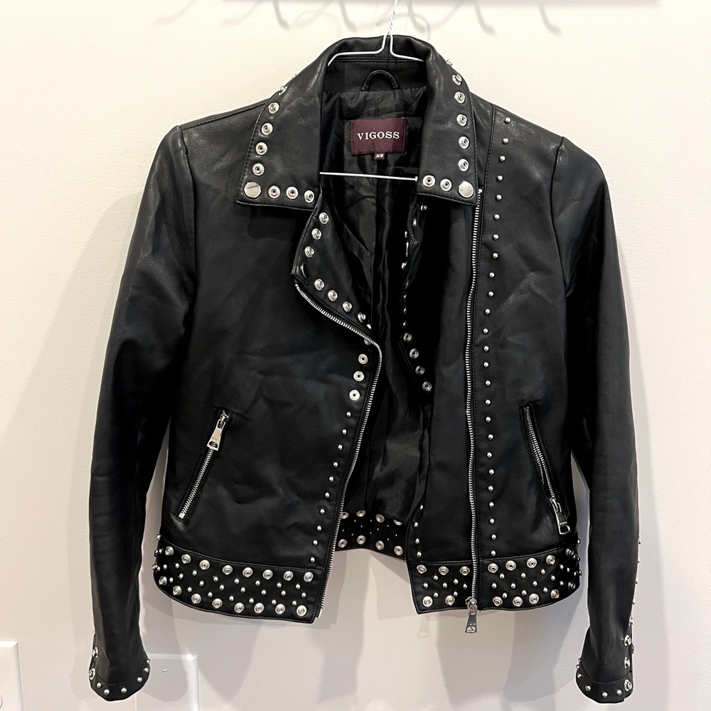 Vigoss Studded Black Leather Jacket, Size XS, Worn once.